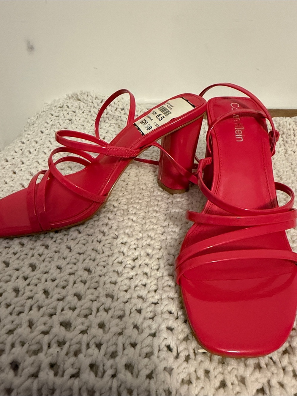 Calvin Klein bright pink Patent Strappy Heeled Sandals